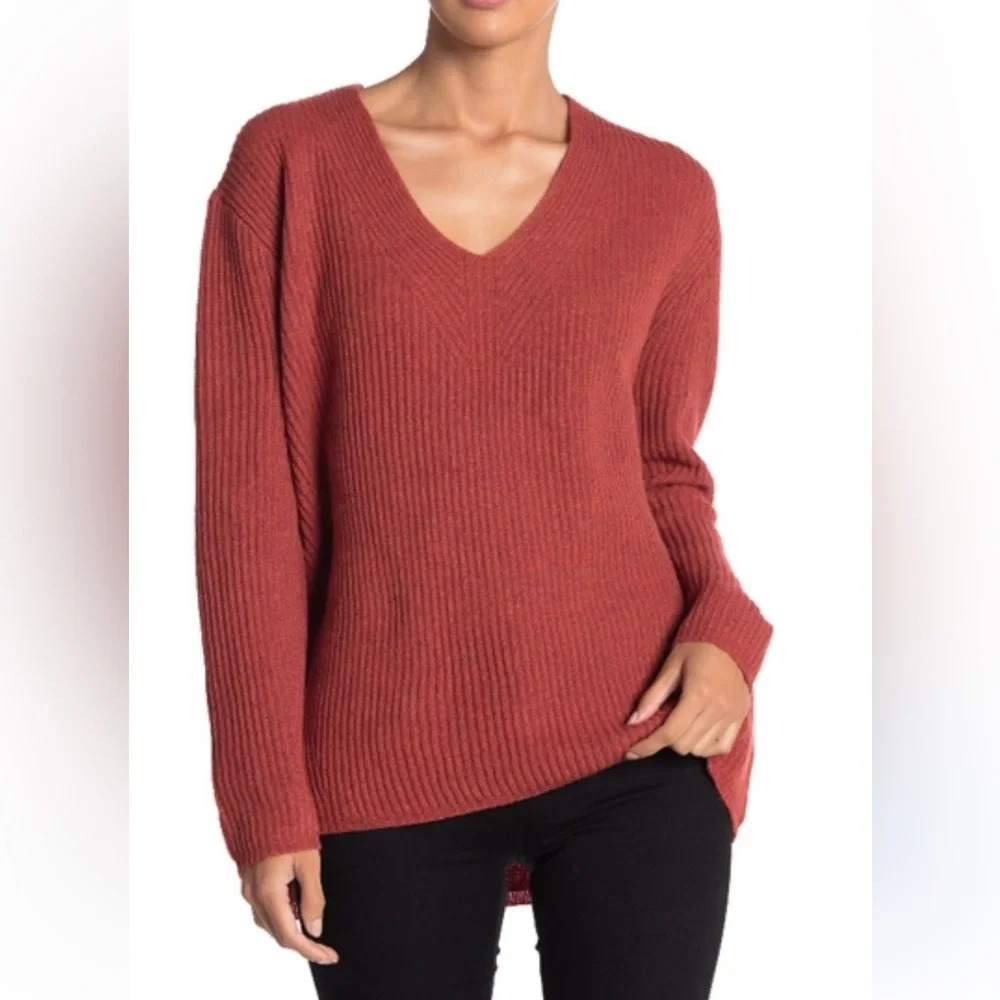 Madewell Woodside Wool Blend Pullover Oversized Sweater in Heather Rust, Size S